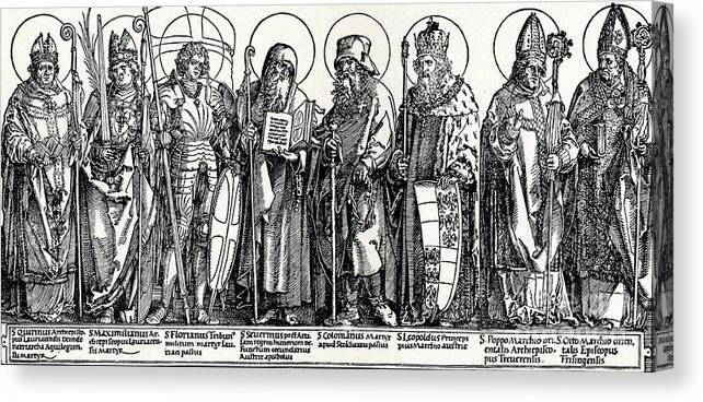 Engraving Canvas Print featuring the drawing The Patron Saints Of Austria, 1515 by Print Collector