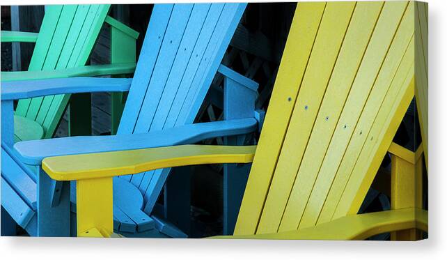 Graphics Canvas Print featuring the photograph Three Adirondack Chairs by Ginger Stein