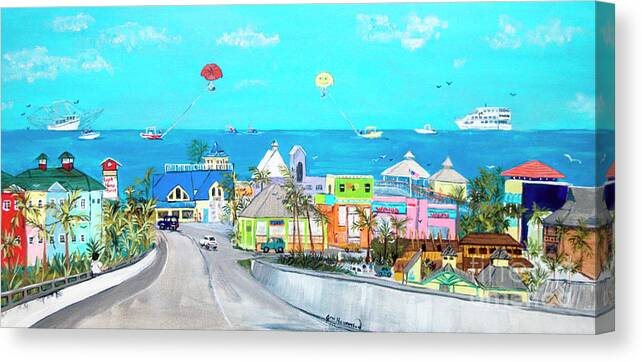 Fort Myers Beach Florida Water Ocean Bridge Sky Canvas Print featuring the painting The View from Sky Bridge by Joni Hermansen