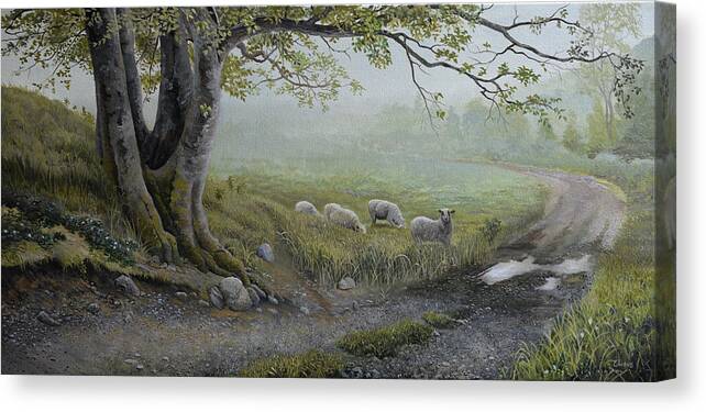 Sheep Canvas Print featuring the painting Backroads of Manchester by Charles Owens
