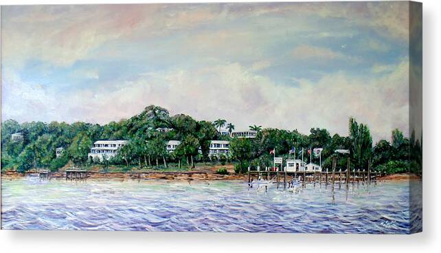 Green Turtle Cay Canvas Print featuring the painting Bluff House, Green Turtle Cay, Abaco, Bahamas, 1994 by Mackenzie Moulton