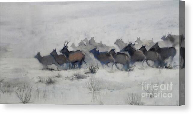 Elk Canvas Print featuring the painting Elk Migration, 2019 by PJ Kirk