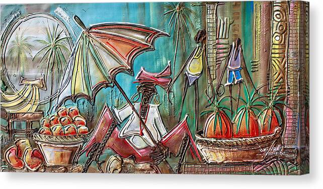 Africa Canvas Print featuring the painting Fruit Seller by Paul Gbolade Omidiran