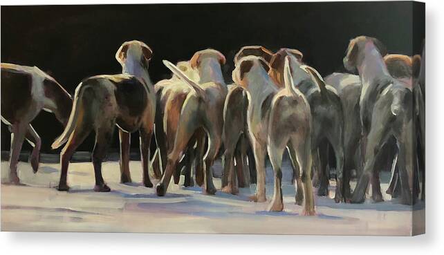 Hounds Canvas Print featuring the painting Happy Tails Waggin Train by Susan Bradbury