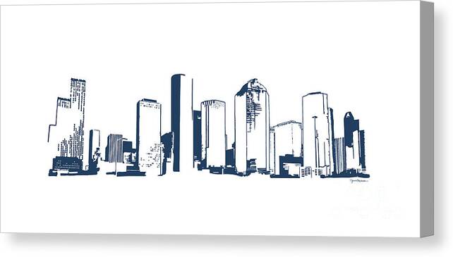 Jan M Stephenson Designs Canvas Print featuring the digital art Houston, Texas Skyline, Navy - Line Art by Jan M Stephenson
