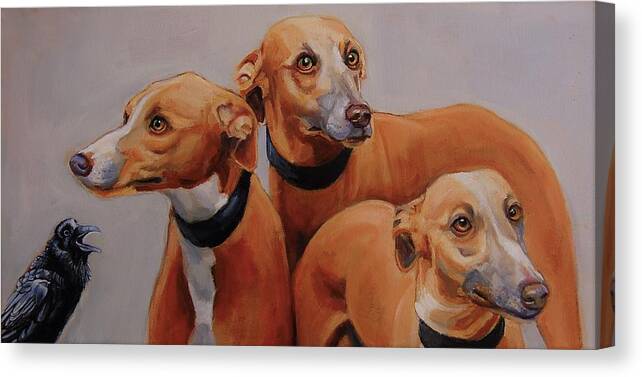 Dogs Canvas Print featuring the painting Just Another Three Dog Night by Jean Cormier