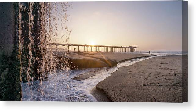 San Diego Canvas Print featuring the photograph La Jolla Shores Waterfall and Sunset by William Dunigan