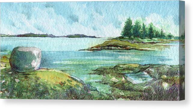 Maine Canvas Print featuring the painting Maine Island View by AnneMarie Welsh