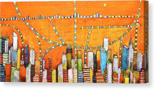 #framedprint #canvasprint #metalprint #acrylicprint #woodprint #poster Canvas Print featuring the painting Manhattan in orange by Habib Ayat
