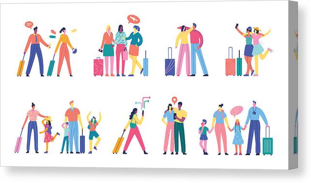 Funky Canvas Print featuring the drawing People traveling set by Miakievy