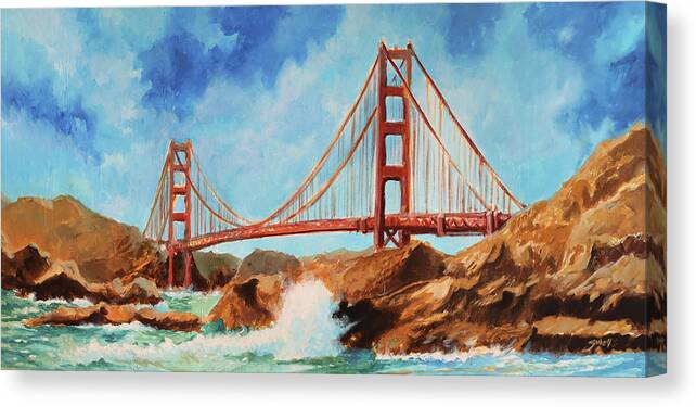 San Francisco Canvas Print featuring the painting San Francisco Golden Gate by Sv Bell