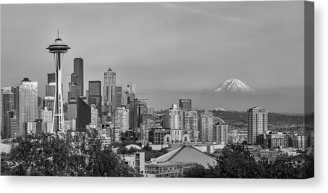 Seattle Skyline Canvas Wall Art for Bedroom Black and White Panoramic Landscape 
