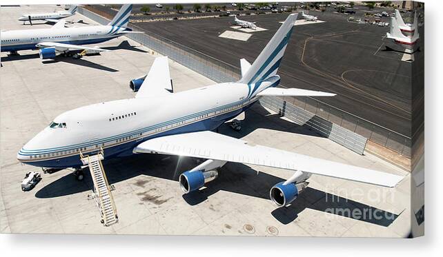 Sheldon Adelson Canvas Print featuring the photograph Sheldon Adelson's Jet Planes at McCarran International Airport in Las Vegas Nevada by David Oppenheimer