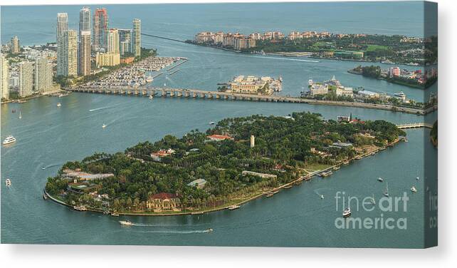 Star Island Canvas Print featuring the photograph Star Island in Miami Aerial View by David Oppenheimer