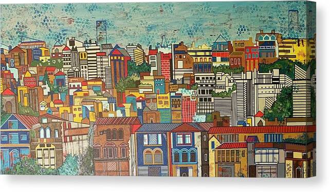 Cityscape Canvas Print featuring the painting Urban Tranquility by Raji Musinipally