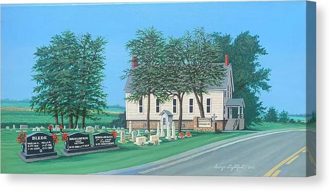 Landscape Canvas Print featuring the painting Washington Creek Church and Cemetery by George Lightfoot