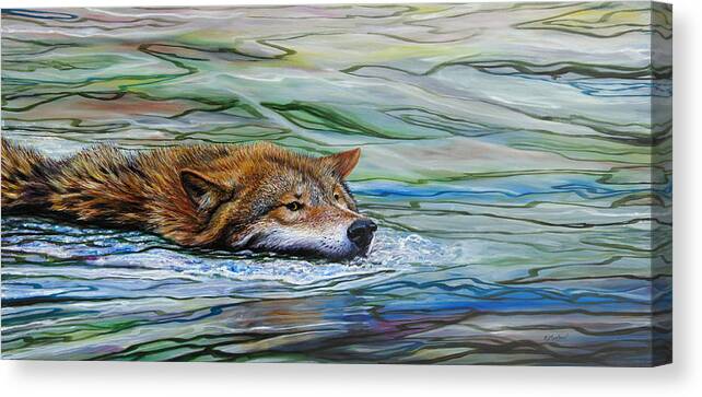 Wolf Canvas Print featuring the painting Wolf Crossing by R J Marchand