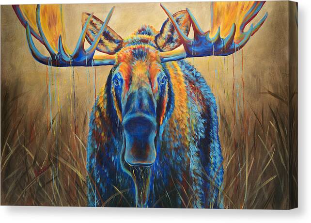 Moose Canvas Print featuring the painting Moose Marsh by Teshia Art