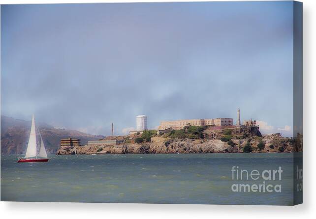 Alcatraz Canvas Print featuring the photograph Sailing by Alcatraz by Agnes Caruso
