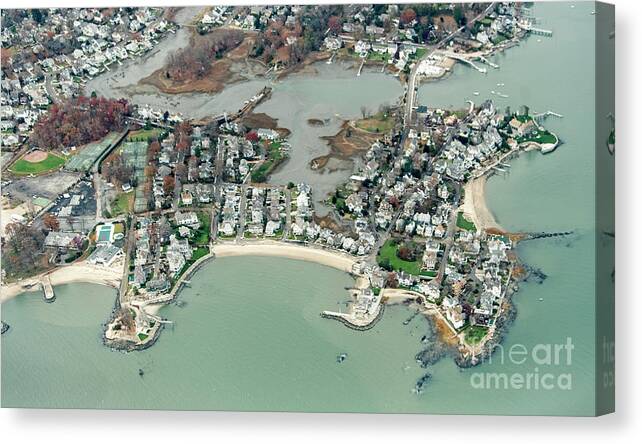 Bell Island Canvas Print featuring the photograph Bell Island in Norwalk, Connecticut Real Estate Aerial by David Oppenheimer