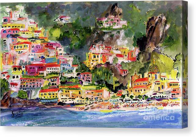 Paintings Of Italy Canvas Print featuring the painting Positano Italy Amalfi Coast Travel Art by Ginette Callaway