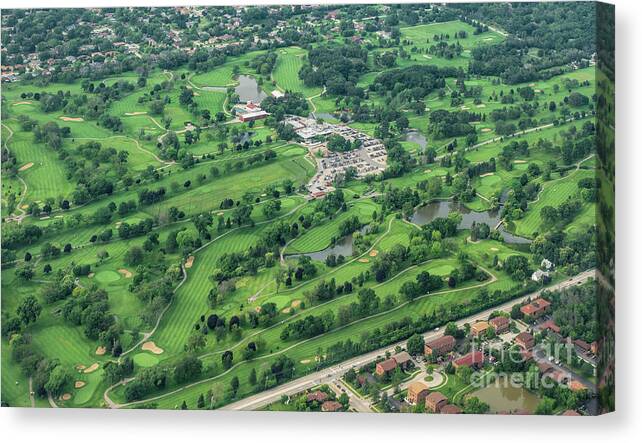 Silver Lake Country Club Canvas Print featuring the photograph Silver Lake Country Club Golf Course in Chicago Aerial View by David Oppenheimer
