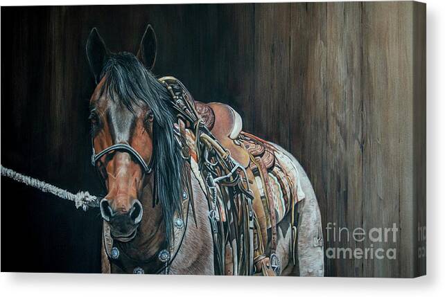 Horse Canvas Print featuring the pastel Ready and Willing by Joni Beinborn