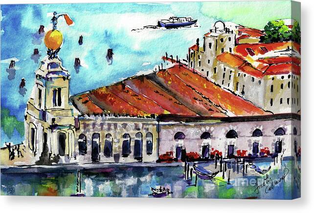 Watercolors Of Italy Canvas Print featuring the painting Venica Italy Famous Buildings by Ginette Callaway