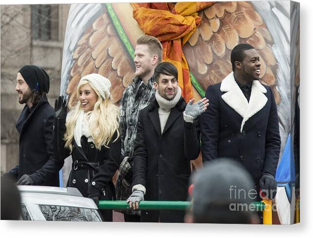 Macy's Thanksgiving Day Parade Canvas Print featuring the photograph Pentatonix on Homewood Suites Float at Macy's Thanksgiving Day Parade #2 by David Oppenheimer