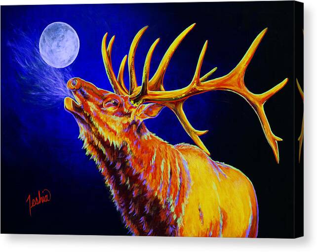 Elk Canvas Print featuring the painting Bull Moon by Teshia Art