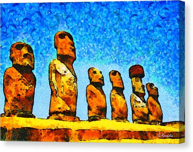 Rossidis Canvas Print featuring the painting Easter island by George Rossidis