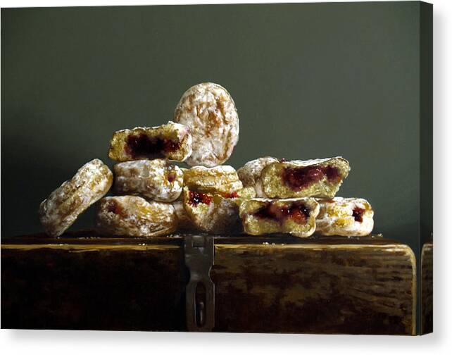 Donuts Canvas Print featuring the painting Jelly Donuts by Lawrence Preston