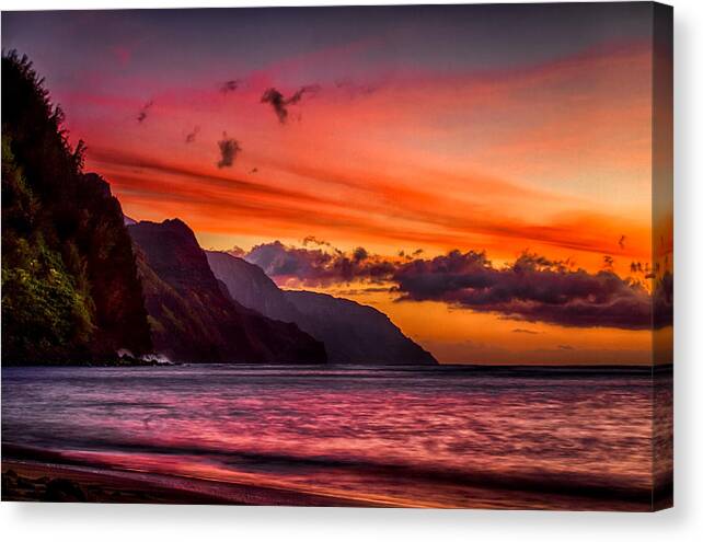 Kauai Canvas Print featuring the photograph Kauai Napali Sunset 1 by Mike Neal
