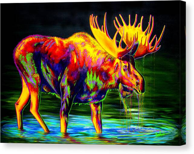 Moose Canvas Print featuring the painting Motley Moose by Teshia Art