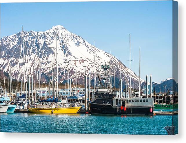 Landscape Canvas Print featuring the photograph Alaska Kenai fishing docks by Charles McCleanon