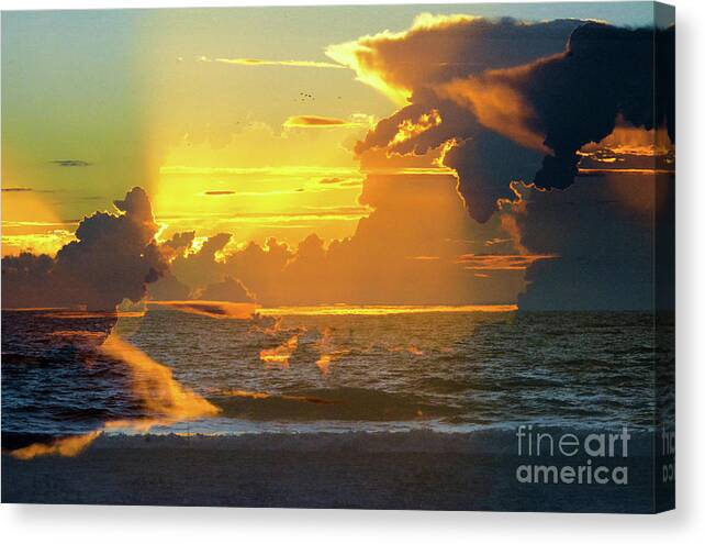 Abstract Sunset With A Green Ray Canvas Print featuring the photograph Green Ray Sunset by Thomas Carroll