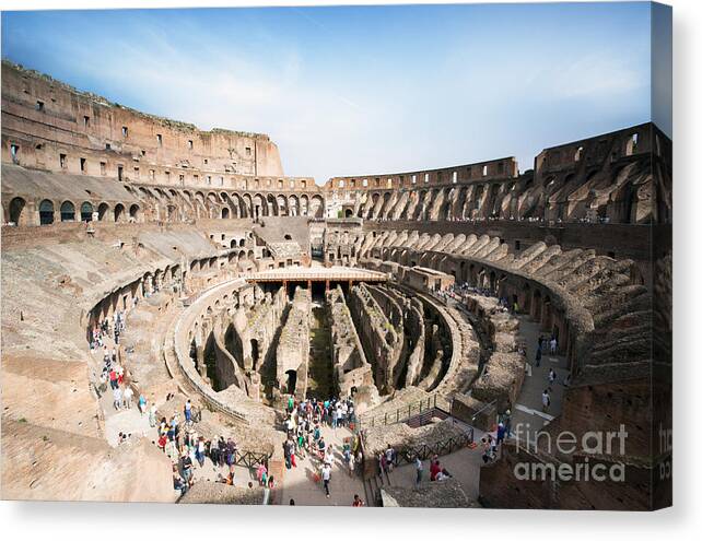 Colosseum Canvas Print featuring the photograph Interior of the Colosseum with tourists - Rome - Italy by Matteo Colombo