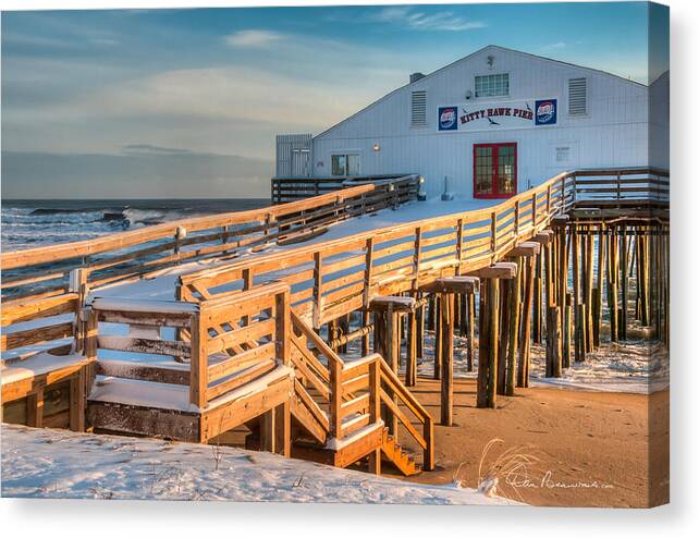 Atlantic Canvas Print featuring the photograph Kitty Hawk Pier in Snow 6652 by Dan Beauvais