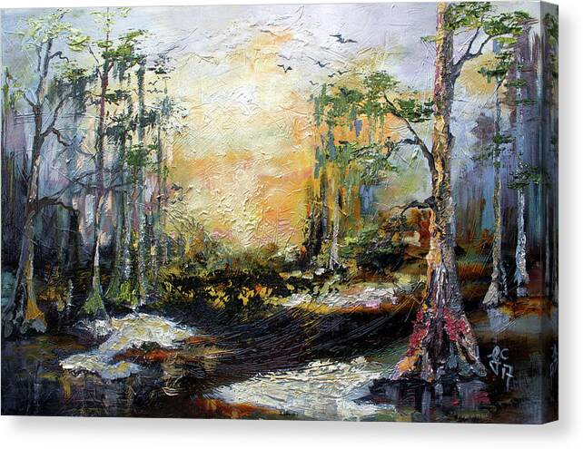 Landscapes Canvas Print featuring the painting Landscape Wetland Suwanee River Black Water by Ginette Callaway