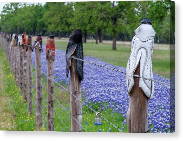 Spring Canvas Print featuring the photograph Boot Fence by Johnny Boyd