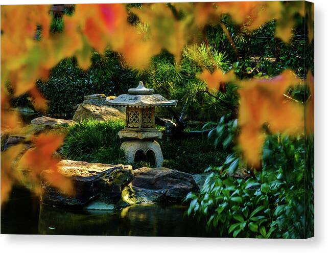 Red Maple Leaf Canvas Print featuring the photograph Lone Pagoda by Johnny Boyd