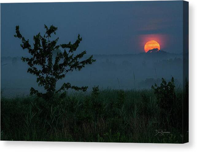 Full Moon Canvas Print featuring the photograph Moonset Over Foggy Field #1615 by Dan Beauvais