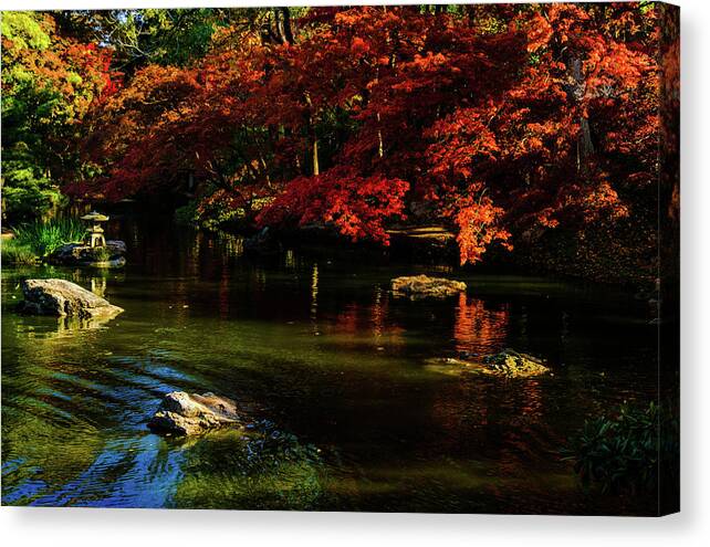 Red Maple Leaf Canvas Print featuring the photograph Rock of Pagoda II by Johnny Boyd
