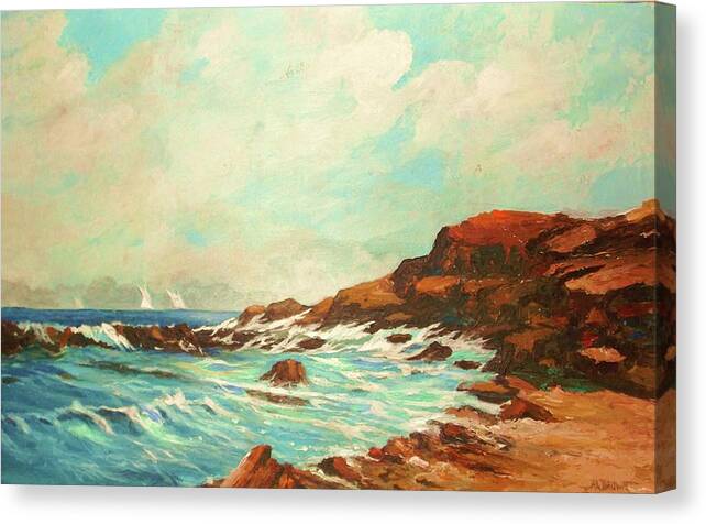 Coastal Shoreline Canvas Print featuring the painting Distant Sails by Al Brown