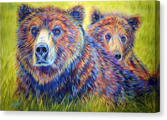 Grizzly Canvas Print featuring the painting Just the Two of Us by Teshia Art