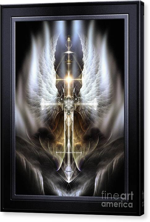 Heaven Canvas Print featuring the digital art Heavenly Angel Wing Cross Black Steel Fractal Art Composition by Rolando Burbon