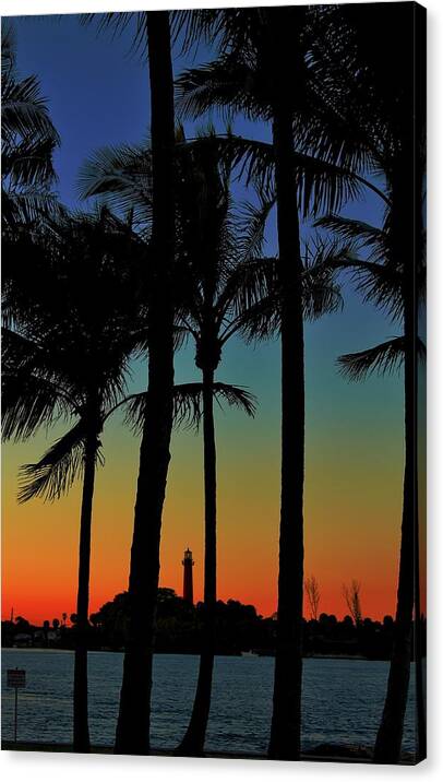 Jupiter Canvas Print featuring the photograph Lighthouse at Sunset by Catie Canetti