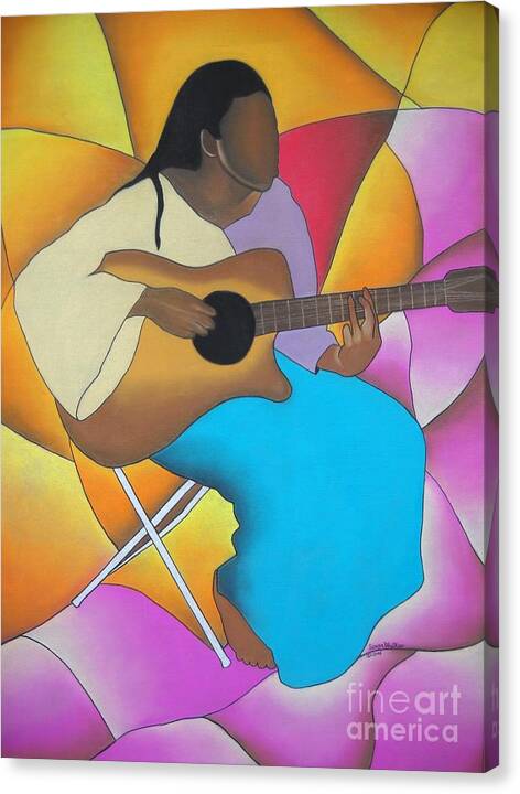 African American Art Canvas Print featuring the drawing Guitar Player by Sonya Walker