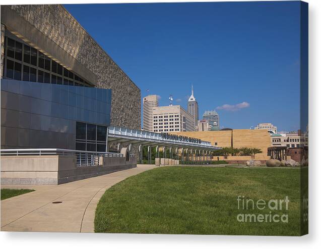 Indy 500 Canvas Print featuring the photograph Indiana State Museum and Indianapolis Skyline by David Haskett II