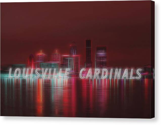 Louisville Canvas Print featuring the photograph Louisville Kentucky Skyline RED Univ of Louisville by David Haskett II